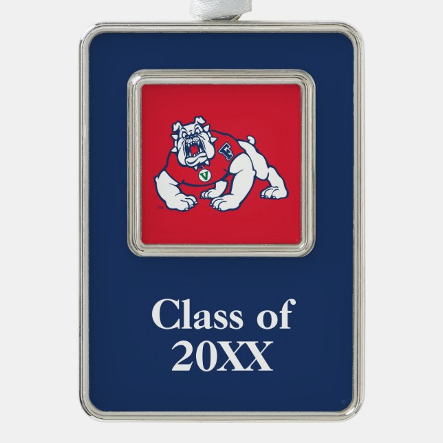 Fresno State Bulldog with Year Christmas Ornament (Front)
