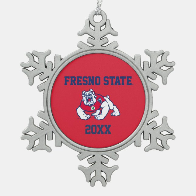 Fresno State Customize Your Sport Snowflake Pewter Christmas Ornament (Front)