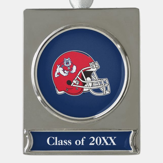 Fresno State Helmet Silver Plated Banner Ornament (Front)