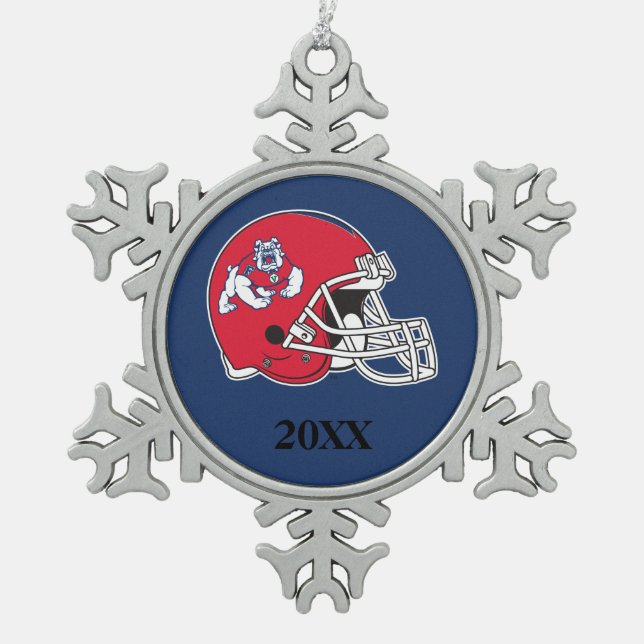 Fresno State Helmet Snowflake Pewter Christmas Ornament (Front)