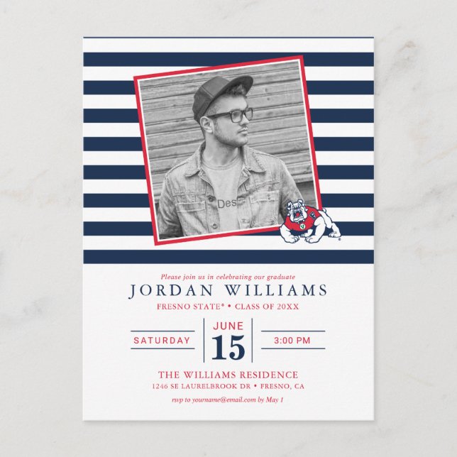 Fresno State Striped Graduation Announcement Postcard (Front)
