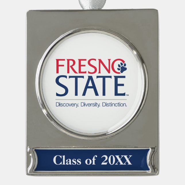 Fresno State University Slogan Silver Plated Banner Ornament (Front)