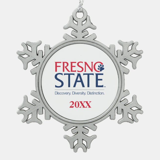 Fresno State University Slogan Snowflake Pewter Christmas Ornament (Front)