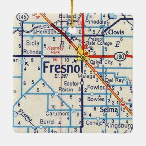 Fresno Vintage Map Ceramic Ornament