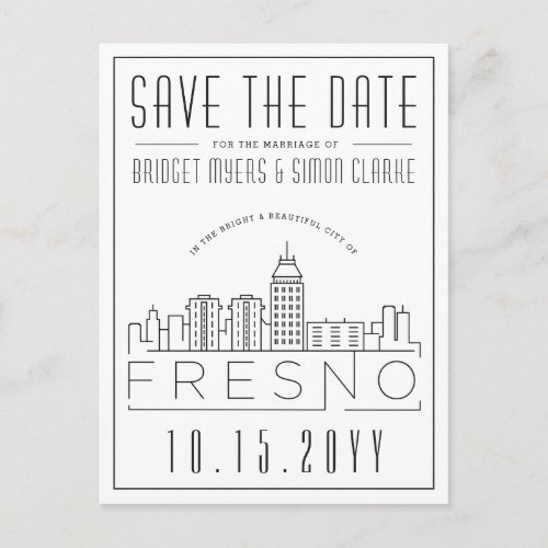 Fresno Wedding  Stylized Skyline Save the Date Postcard