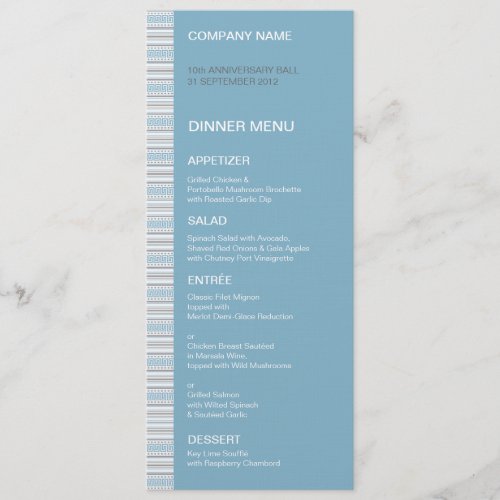 Fret Stripe Cornflower Dinner Menu