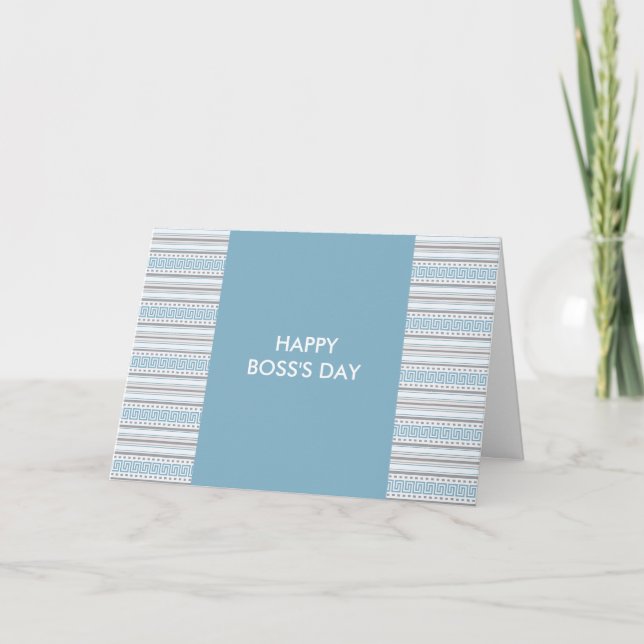 Fret Stripe Cornflower Happy Boss's Day Thank You Card (Front)