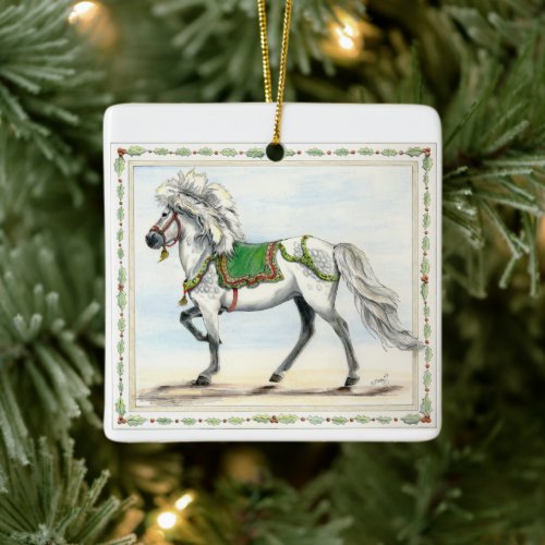 Frey Jol Icelandic Horse Christmas Ceramic Ornament