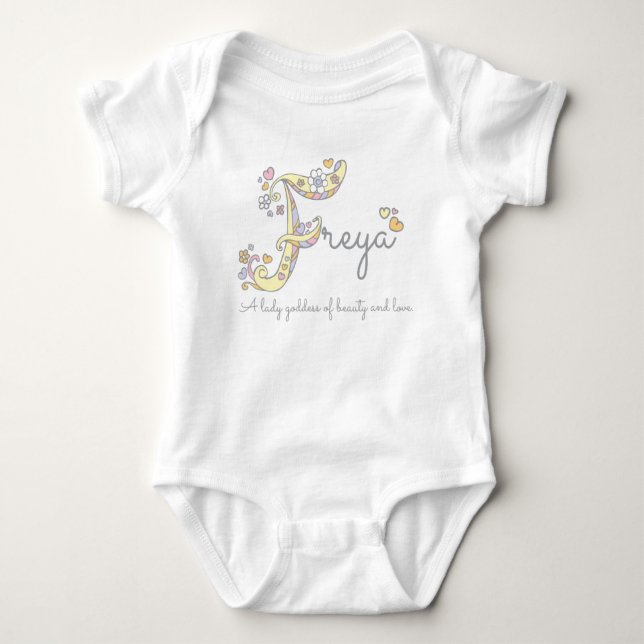 Freya girls name decorative custom meaning baby bodysuit (Front)