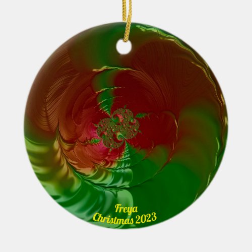 FREYA  Glossy Red and Green Christmas 2023 Ceramic Ornament