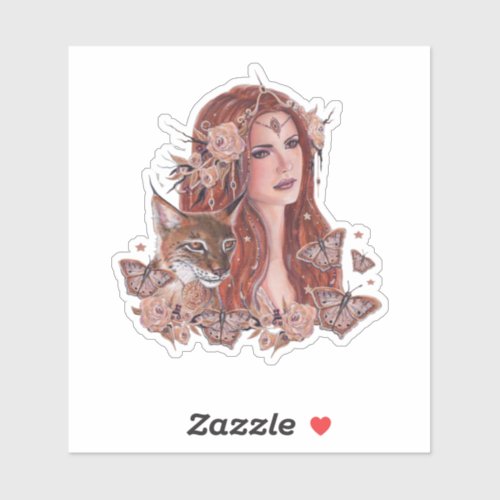 Freya  goddess art with lynx by Renee Lavoie Sticker