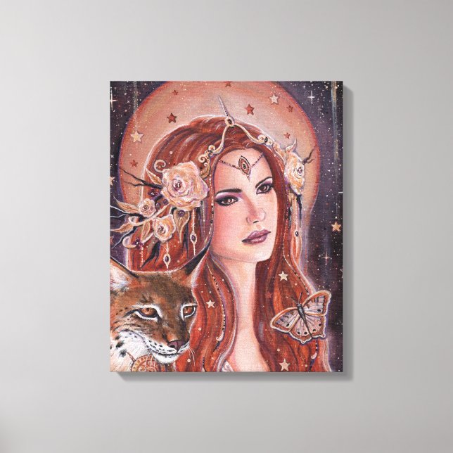 Freya goddess with Lynx by Renee Lavoie Canvas Print (Front)