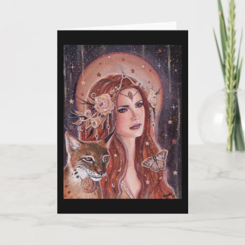Freya goddess with Lynx by Renee Lavoie Card