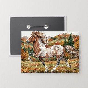 Freya Icelandic Horse in Autumn Forest Button