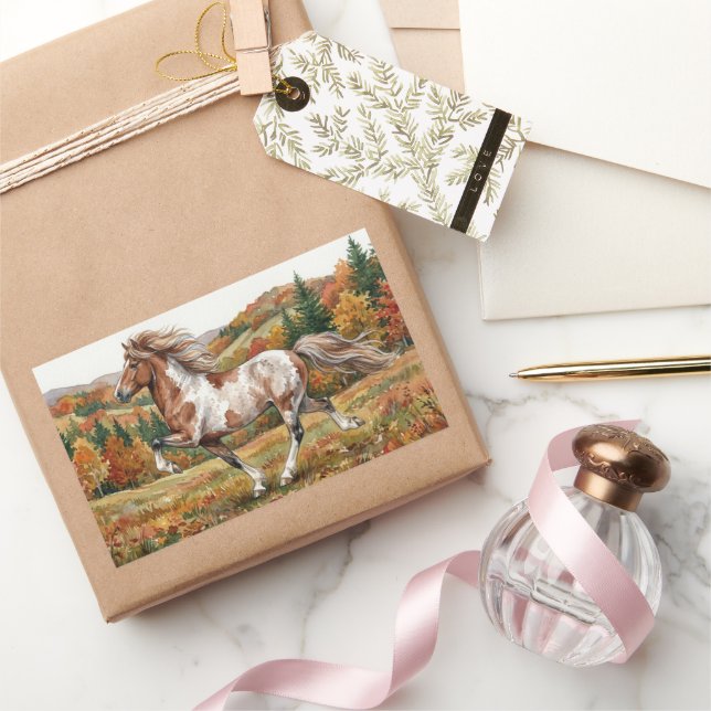 Freya Icelandic Horse in Autumn Forest Rectangular Sticker (Gifting)