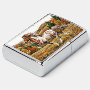 Freya Icelandic Horse in Autumn Forest Zippo Lighter