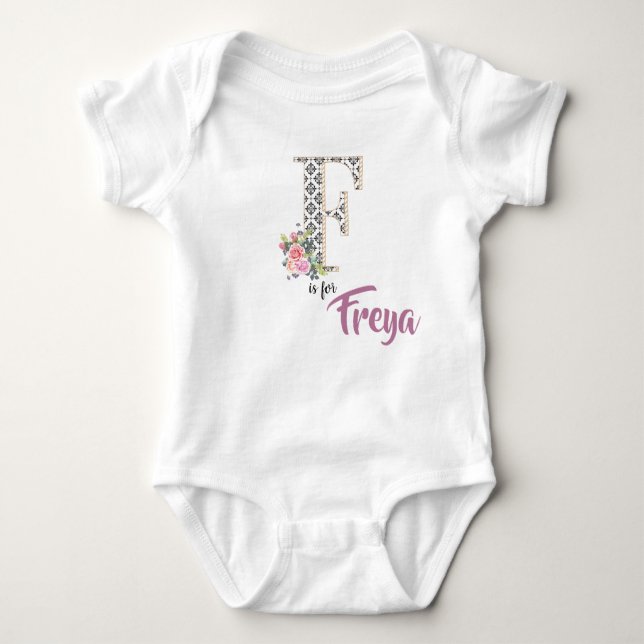 Freya Name Reveal Outfit Letter F Floral Romper (Front)