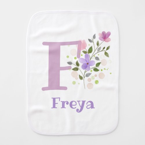 Freya Name with a Floral Design Baby Burp Cloth