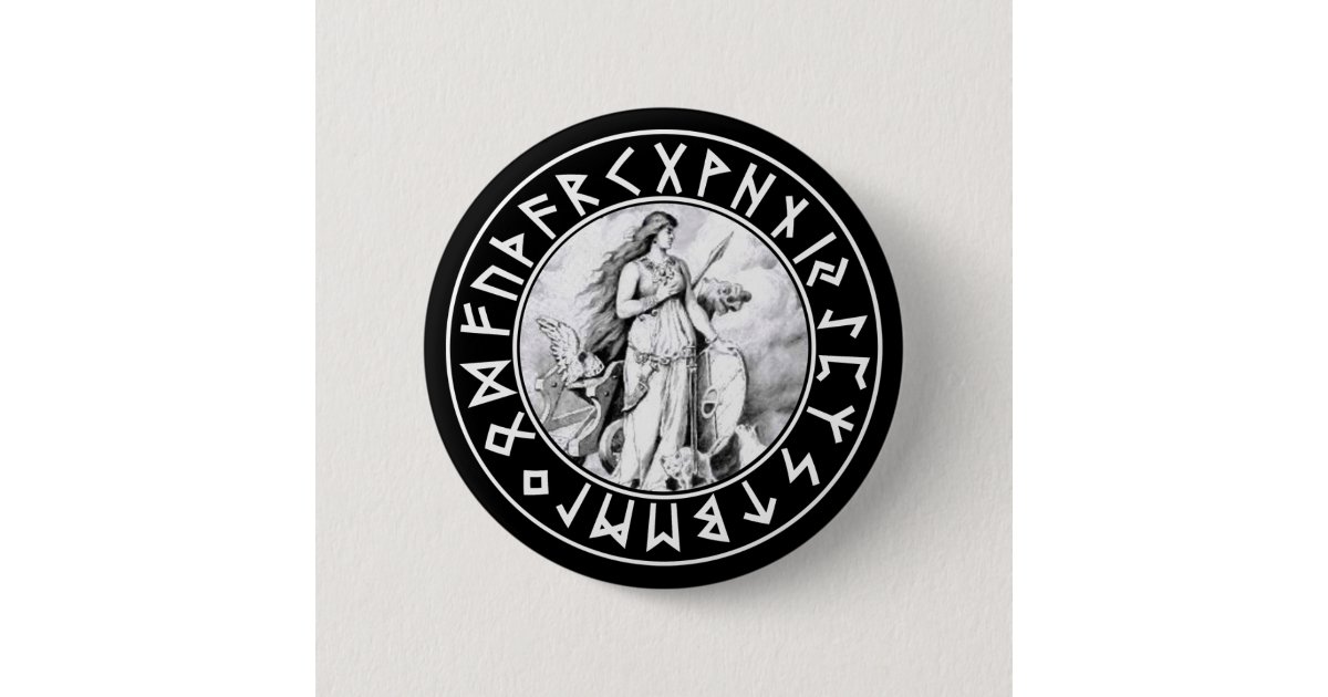 Freya Rune Shield on Blk Button | Zazzle