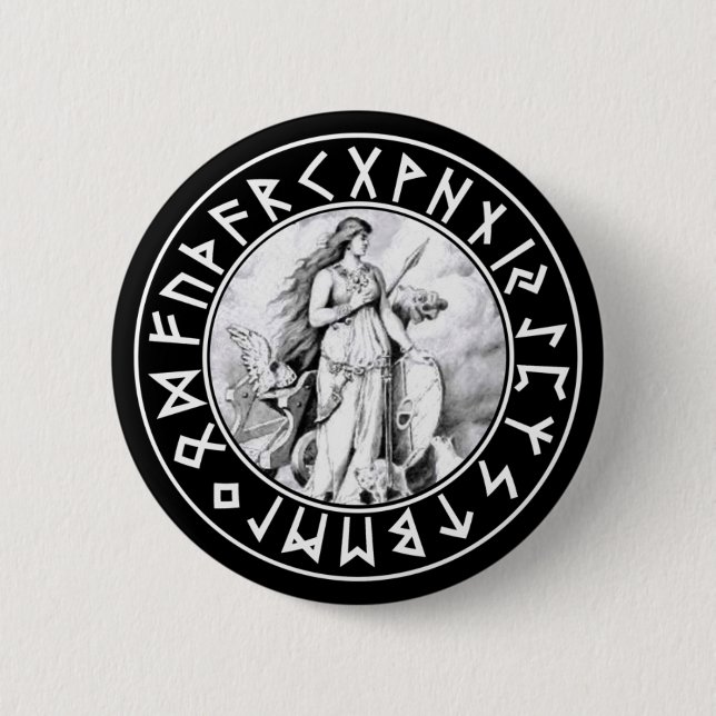 Freya Rune Shield on Blk Button (Front)