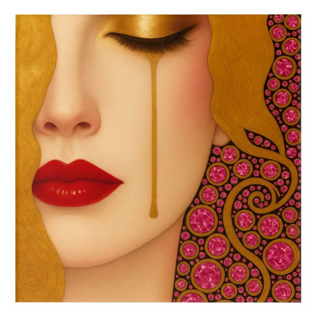 Freya's heartache golden tears in pink motif acrylic print (Front)