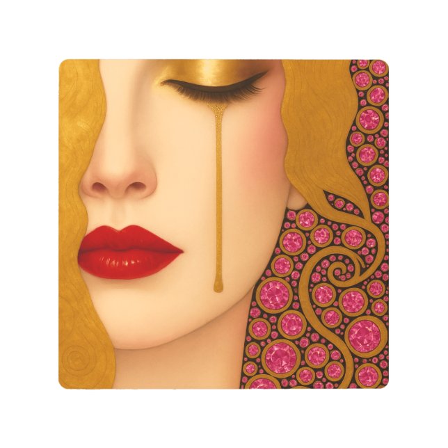 Freya's heartache golden tears in pink motif metal print (Front)