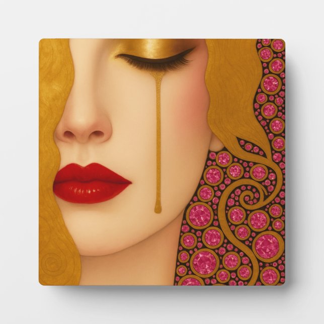 Freya's heartache golden tears in pink motif plaque (Front)
