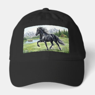 Freydis Black Horse in Nordic Landscape Hat