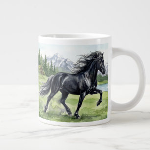 Freydis Black Icelandic Horse in meadow Giant Coffee Mug