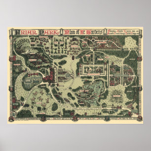 Friar Park Map Poster c. 1914 Vintage Estate Map