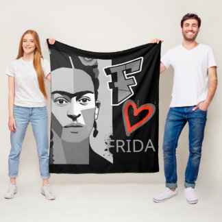 FRIDA BLACK AND RED HEART FLEECE BLANKET