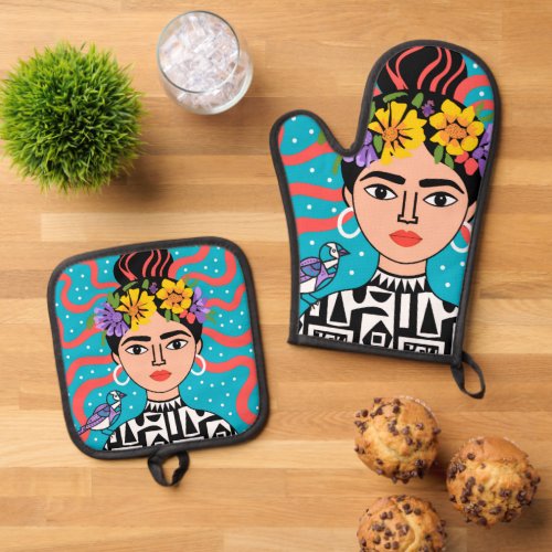 Frida Inspired Oven Mitt & Pot Holder Set