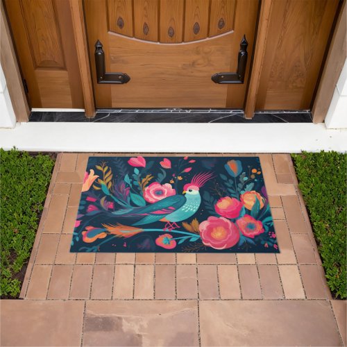 Frida_Inspired Whimsical Bird Door Mat