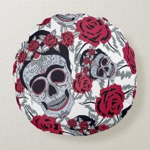 Frida Kahlo and roses Round Pillow