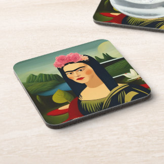 Frida Kahlo as Mona Lisa Hard Plastic Coaster