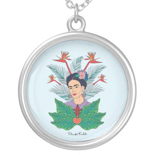 Frida Kahlo  Birds of Paradise Floral Graphic Silver Plated Necklace