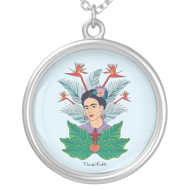 Frida Kahlo | Birds of Paradise Floral Graphic Silver Plated Necklace (Front)