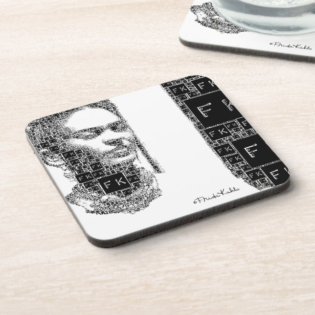 Frida Kahlo Black and White Portrait Beverage Coaster (Left Side)