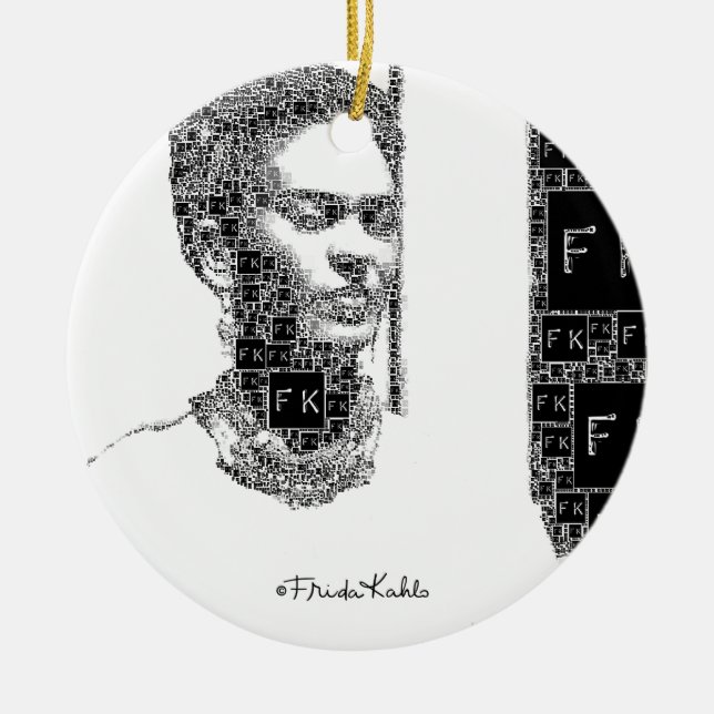 Frida Kahlo Black and White Portrait Ceramic Ornament (Front)