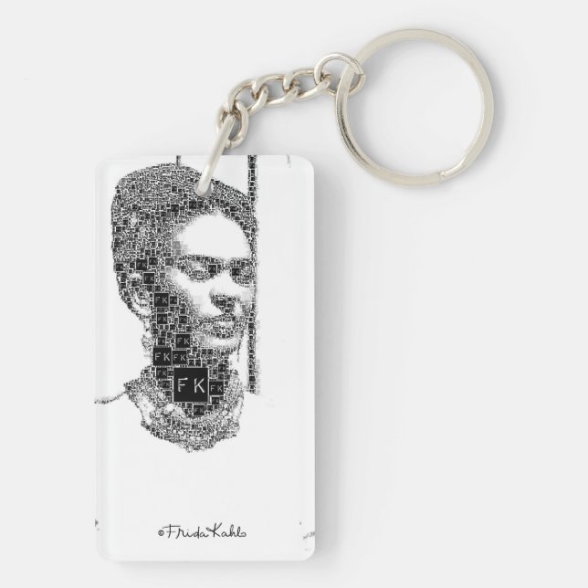 Frida Kahlo Black and White Portrait Keychain (Back)