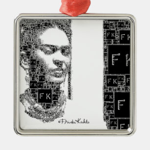 Frida Kahlo Black and White Portrait Metal Ornament