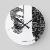 Frida Kahlo Black and White Portrait Round Clock