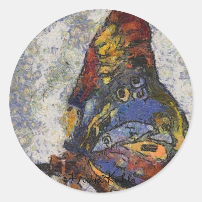 Frida Kahlo Butterfly Monet Inspired Classic Round Sticker (Front)
