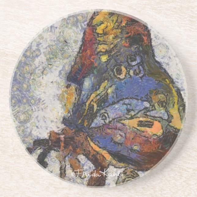 Frida Kahlo Butterfly Monet Inspired Sandstone Coaster (Front)