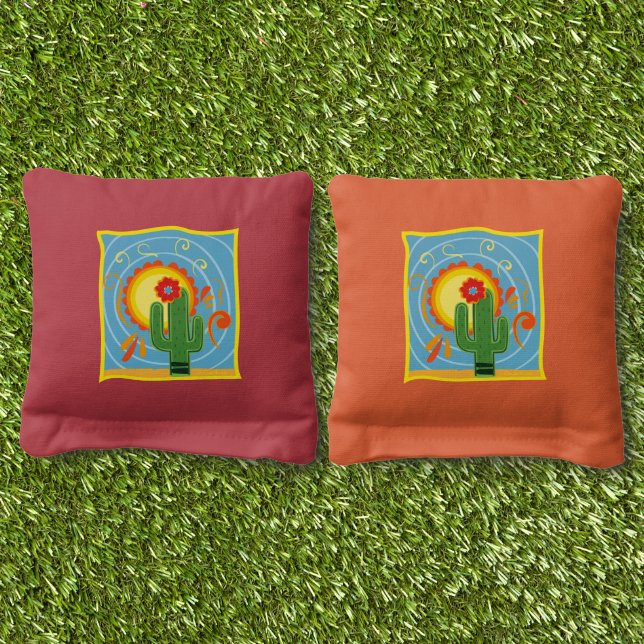 Frida Kahlo Cactus Graphic Cornhole Bags (Grass)
