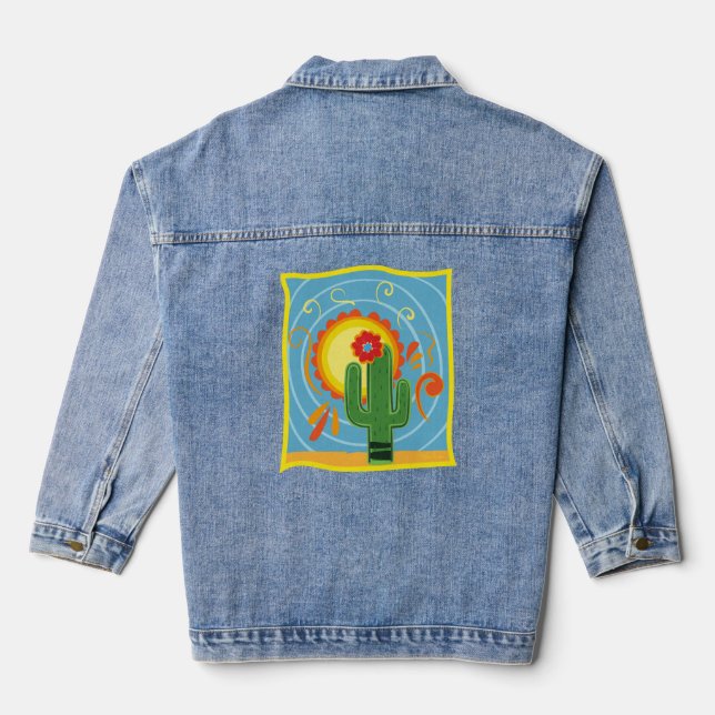Frida Kahlo Cactus Graphic Denim Jacket (Back)