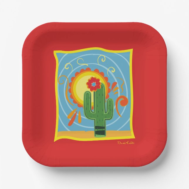 Frida Kahlo Cactus Graphic Paper Plates (Front)