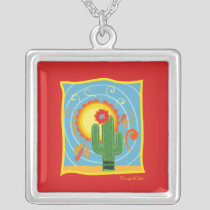 Frida Kahlo Cactus Graphic Silver Plated Necklace
