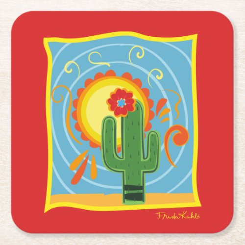 Frida Kahlo Cactus Graphic Square Paper Coaster