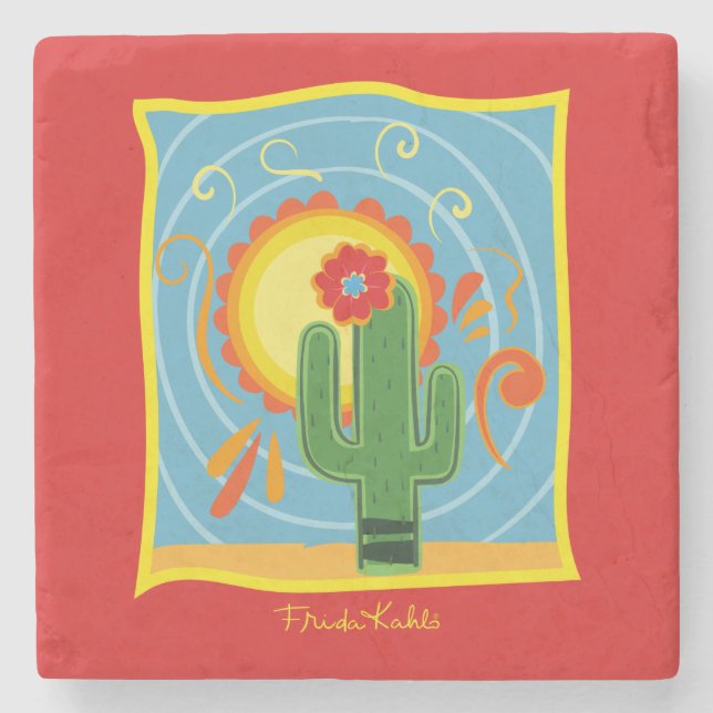 Frida Kahlo Cactus Graphic Stone Coaster (Front)